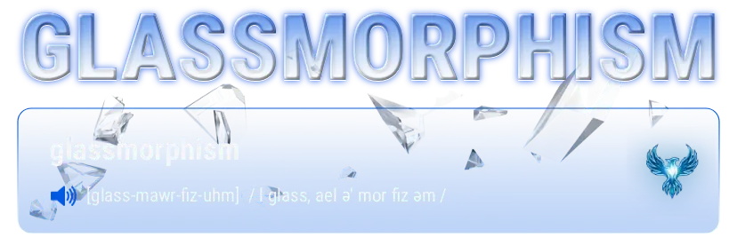 A dark user interface layout displaying glassmorphism web design with two semi-transparent, frosted-glass container cards showing blur filtration effects, rounded corners, and thin glowing blue neon borders over an abstract gradient background.