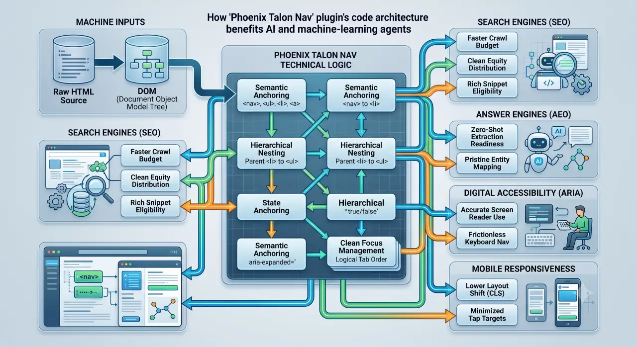 Phoenix Talon Nav SEO and AEO Technical Architecture Engine Layout Diagram
