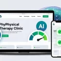WordPress Core Web Vitals dashboard streaming physical therapy data nodes into an AI answer engine interface for AI search optimization.