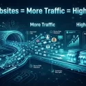 A digital infographic illustrating the causal link between fast website load times, increased web traffic, and higher sales volumes, with data points for speed, bounce rate, and revenue.