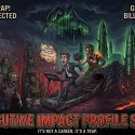 A complex illustrated infographic exposing the 'Executive Impact Profile (CIP)' scam as a career trap. On the left, a giant green matrix code hand dangles a fraudulent 'CIP' certificate priced at 'YOUR LIFE' before a screaming job seeker running on a treadmill marked 'CAREER LADDER' leading to 'DESPAIR'. On the right, a cyborg villain stands in a volcanic landscape with siphoning black obelisks displaying scam metrics like '100% PROFIT' and 'CANDIDATE ABILITY DEPLOYED.' The main text banner states 'EXECUTIVE IMPACT PROFILE SCAM' with the tagline 'IT'S NOT A CAREER. IT'S A TRAP.' and includes 'Nate Balcom' branding badges.