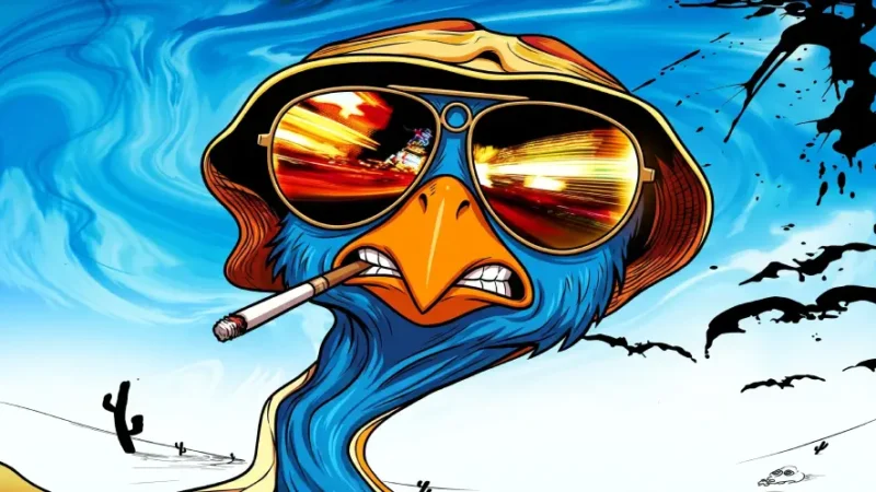 Illustration of Phoenix S. Thompson in a desert bat country hallucination representing the panic of a sudden spike in 404 errors search console.